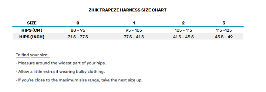 ZHIK TRAPEZE HARNESS SIZE CHART 0 Size Chart